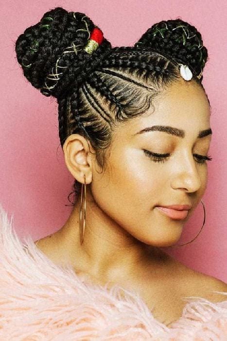 braids with a bun on top|More.